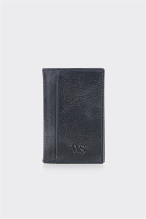 Lacivert Çok Bölmeli Premium Dikey Deri Erkek Kartlık