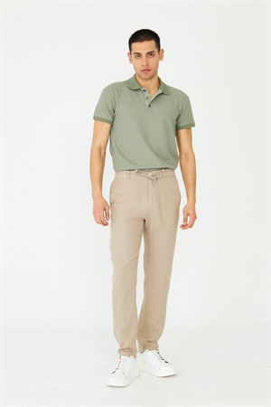 Açık Bej Bağcıklı Rahat Kesim Erkek Jogger Pantolon