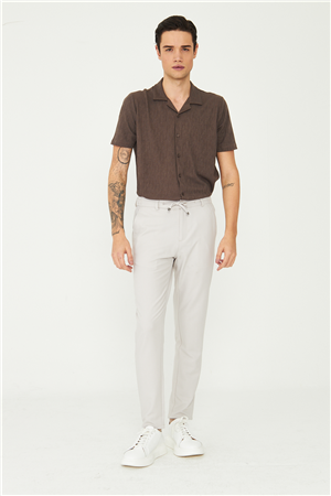 Açık Gri Modern Kesim Bağcıklı Smart Casual Jogger Pantolon