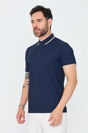 Lacivert Düğmeli Polo Yaka Erkek Tişört