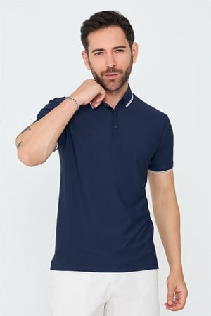 Lacivert Düğmeli Polo Yaka Erkek Tişört