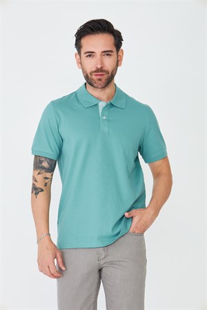 Açık Yeşil Çift Düğmeli Klasik Polo Yaka Tişört