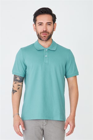 Açık Yeşil Çift Düğmeli Klasik Polo Yaka Tişört