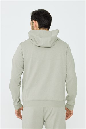 Açık Yeşil Kapüşonlu Yarım Fermuarlı Yandan Cepli Erkek Sweatshirt