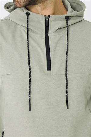 Açık Yeşil Kapüşonlu Yarım Fermuarlı Yandan Cepli Erkek Sweatshirt