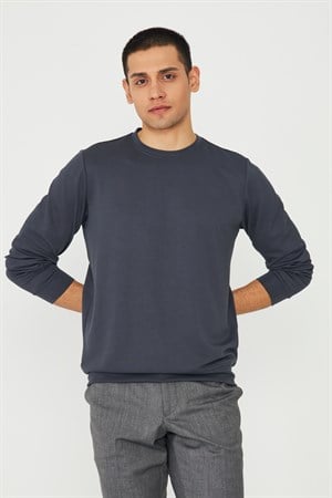 Antrasit Basic Bisiklet Yaka Erkek Sweatshirt