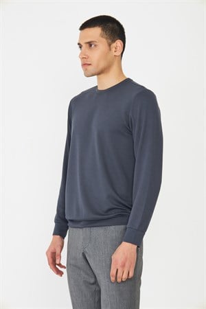Antrasit Basic Bisiklet Yaka Erkek Sweatshirt