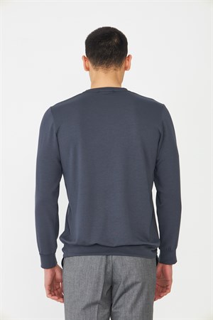 Antrasit Basic Bisiklet Yaka Erkek Sweatshirt
