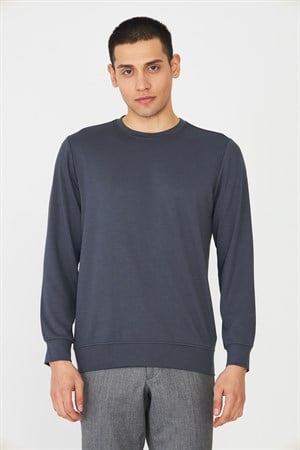 Antrasit Basic Bisiklet Yaka Erkek Sweatshirt