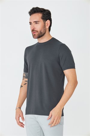Antrasit Bisiklet Yaka Basic Tişört