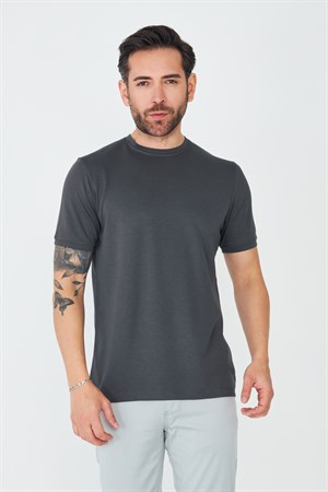 Antrasit Bisiklet Yaka Basic Tişört