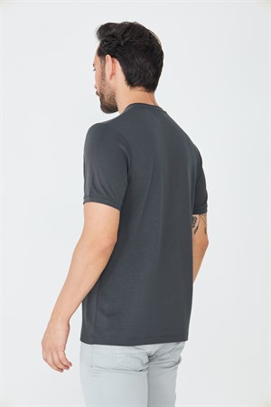 Antrasit Bisiklet Yaka Basic Tişört