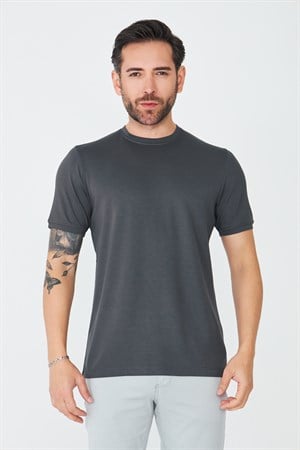 Antrasit Bisiklet Yaka Basic Tişört
