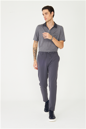 Antrasit Bağcıklı Bel Detaylı Dar Form Günlük Şehir Pantolonu