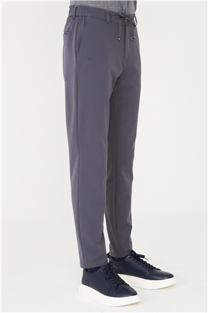 Antrasit Bağcıklı Bel Detaylı Dar Form Günlük Şehir Pantolonu