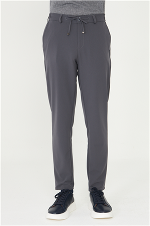 Antrasit Bağcıklı Bel Detaylı Dar Form Günlük Şehir Pantolonu