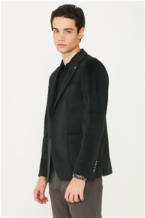 Koyu Gri Fitilli Kadife Slim Fit Blazer Ceket