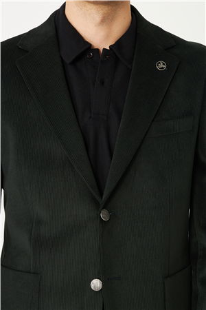 Koyu Gri Fitilli Kadife Slim Fit Blazer Ceket