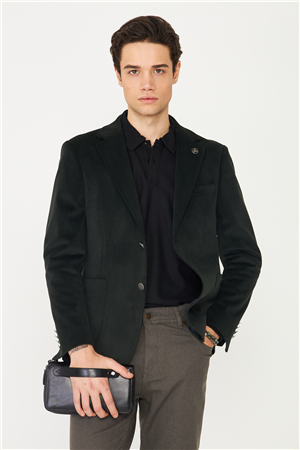 Koyu Gri Fitilli Kadife Slim Fit Blazer Ceket