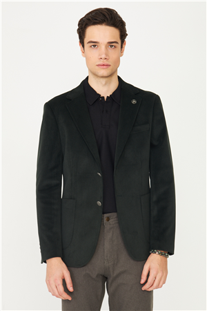 Koyu Gri Fitilli Kadife Slim Fit Blazer Ceket