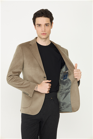 Açık Yeşil Fitilli Kadife Slim Fit Blazer Ceket