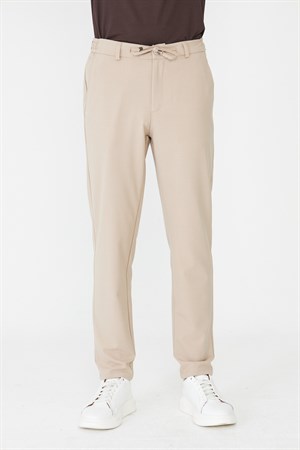 Bej Bağcıklı Smart Casual Jogger Pantolon