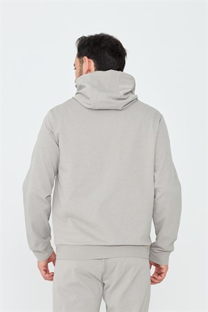 Bej Kapüşonlu Fermuarlı Erkek Sweatshirt