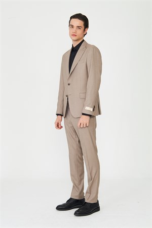 Bej Klasik Yaka Slim Fit Modern Erkek Takım Elbise