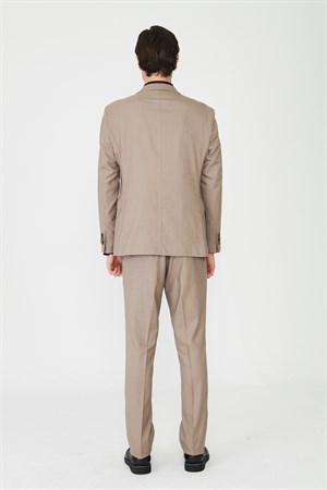 Bej Klasik Yaka Slim Fit Modern Erkek Takım Elbise