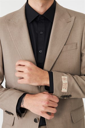 Bej Klasik Yaka Slim Fit Modern Erkek Takım Elbise