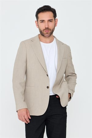 White StoneBej Mono Yaka Regular Fit Erkek Spor Ceket
