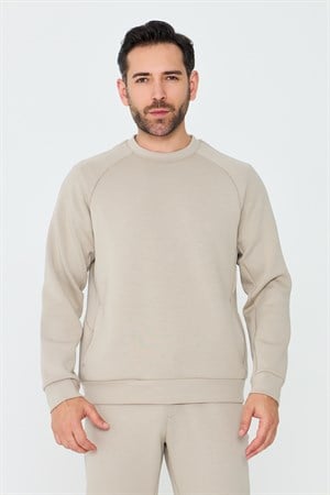 Bej Pamuklu Erkek Basic Sweatshirt