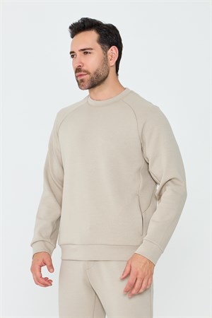Bej Pamuklu Erkek Basic Sweatshirt