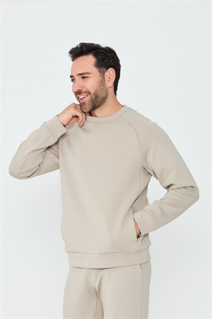 Bej Pamuklu Erkek Basic Sweatshirt