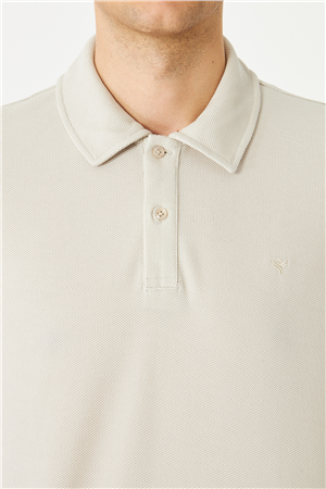 Bej Mikro Dokulu Uzun Kollu Polo Yaka Üst