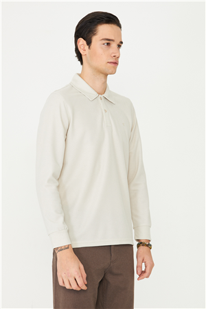 Bej Mikro Dokulu Uzun Kollu Polo Yaka Üst