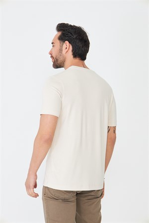 Bej Sıfır Yaka Basic Erkek Tişört