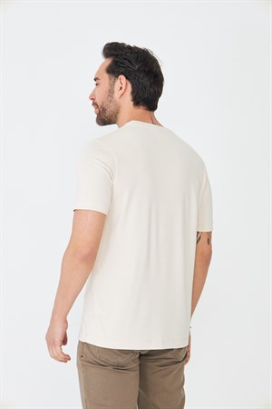 Bej Sıfır Yaka Basic Erkek Tişört