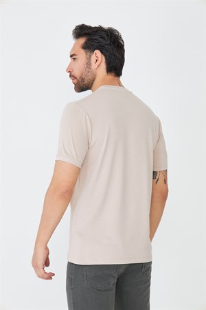 Bej Sıfır Yaka Basic Tişört