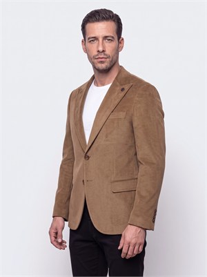 White StoneBej Sivri Yakalı Slim Fit 6 Drop Erkek Casual Kadife Ceket