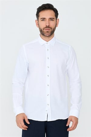 Beyaz %100 Pamuk Dynamic Fit Erkek Uzun Kollu Gömlek