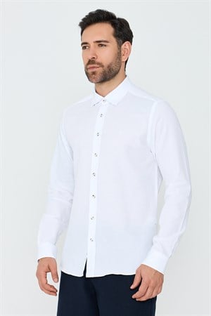 Beyaz %100 Pamuk Dynamic Fit Erkek Uzun Kollu Gömlek