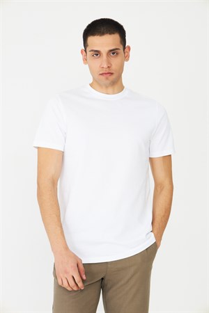 Beyaz Basic Bisiklet Yaka Erkek T-Shirt