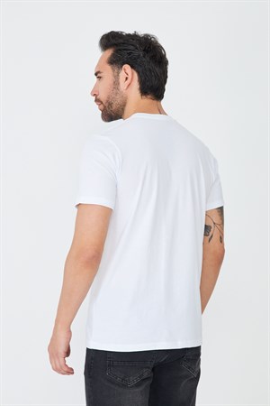 Beyaz Bisiklet Yaka Basic Erkek Tişört