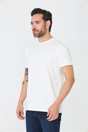 Beyaz Bisiklet Yaka Basic T-Shirt