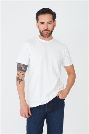 Beyaz Bisiklet Yaka Basic T-Shirt