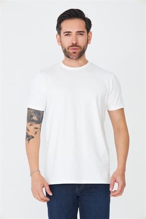 Beyaz Bisiklet Yaka Basic T-Shirt
