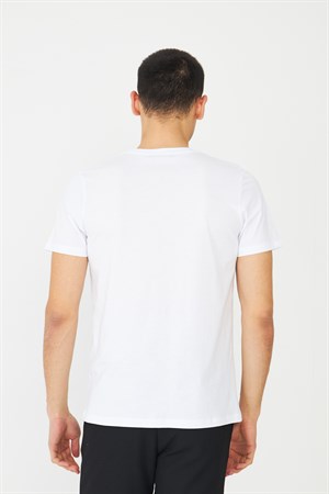 Beyaz Bisiklet Yaka Baskı Detaylı Erkek T-Shirt