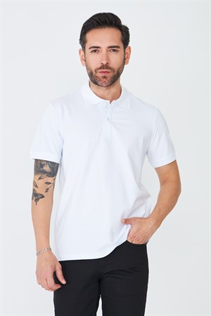 Beyaz Çift Düğmeli Klasik Polo Yaka Tişört