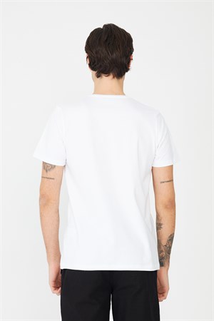 Beyaz Bisiklet Yaka Basic Erkek T-Shirt